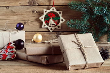 Christmas Present wrapped in paper closeup