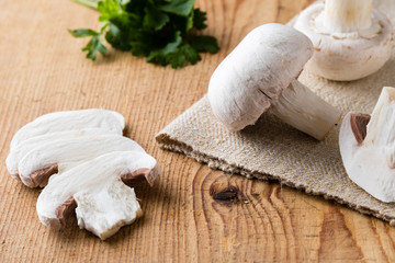 sliced white champignon mushrooms