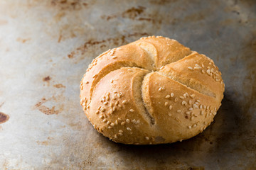 Round sandwich bun with sesame seeds