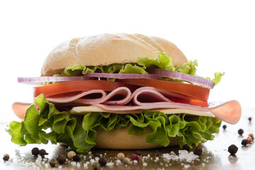 ham sandwich on steel plate