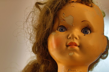 head of beatiful scary doll like from horror movie