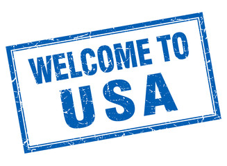 usa blue square grunge welcome isolated stamp