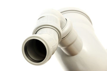 Drain pvc pipe grey corner on white background
