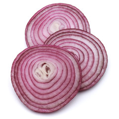 Sliced red onion rings isolated on white background cutout