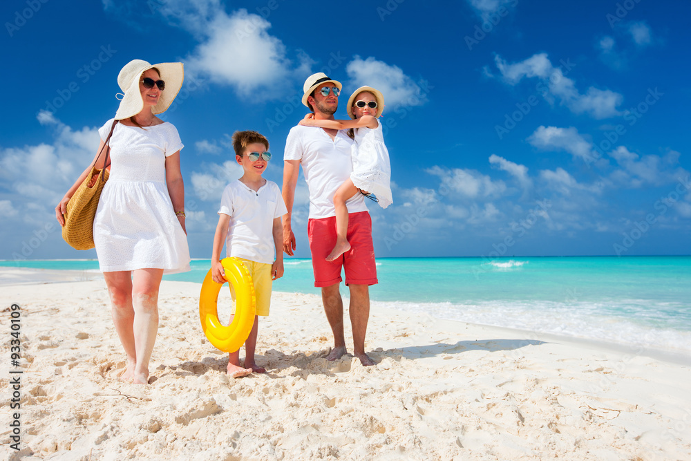 Sticker family on a tropical beach vacation