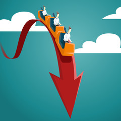 Businessman is riding on a roller coaster. Vector financial and
