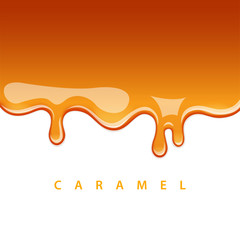 Caramel is flowing down. Vector background