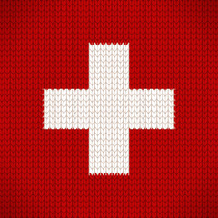 Knitted flag of the Switzerland icon - vector illustration