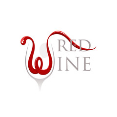 Words red wine with letter w in a shape of the flowing red wine