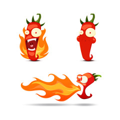 Set of the hot chili peppers in cartoon style - vector illustrat