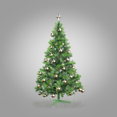 Decorated Christmas tree on gray background