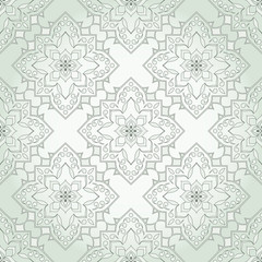 Vintage seamless monochromatic green texture in Victorian style.