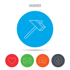 Hammer icon. Repair or fix sign.