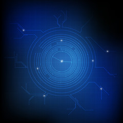 Vector : Circle circuit board on blue grid background