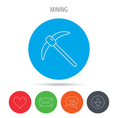Mining tool icon. Pickaxe equipment sign.