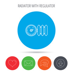 Radiator with regulator icon. Heater sign.