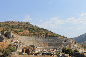 Amphitheatre in Ephesus antique ruins of the ancient city in the province of Selcuk, Turkey