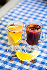 Refreshing summer drink with Strawberry in jug and glasses on the vintage wooden table