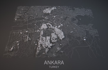 Cartina di Ankara, vista satellitare, sezione 3d, capitale Turchia