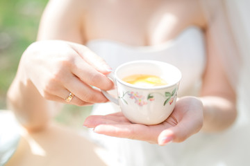 beautiful fresh cold peach tea with ripe peaches