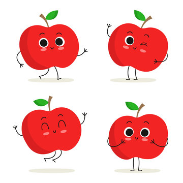 Apple. Cute fruit character set isolated on white