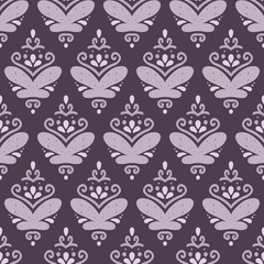 Violet seamless pattern with doodle ornaments