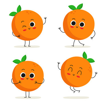 Orange. Cute fruit character set isolated on white