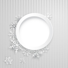 Christmas background with round frame and snowflakes