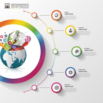 Infographic design template. Creative world. Colorful circle with icons. Vector illustration