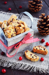 Cranberry biscotti in wooden box