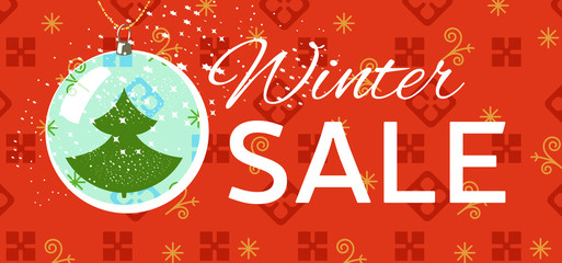 Winter sale tag. Christmas, New Year price card. Ball with new y - 93346125