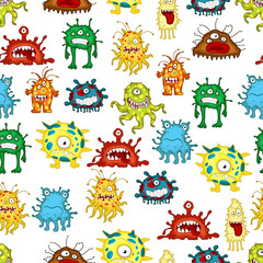 Seamless pattern of ugly cartoon monsters