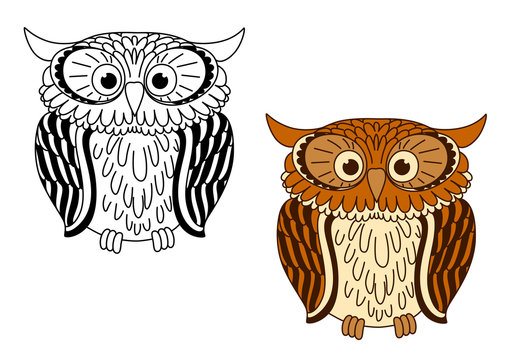 Brown and colorless cartoon owl birds