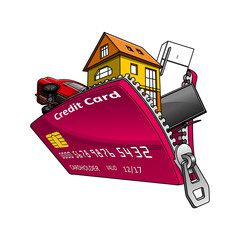 Goods inside credit card with zipper © Vector Tradition
