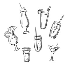 Drinks, cocktails and beverages sketches