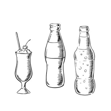 Beer, sweet soda and cocktail sketches