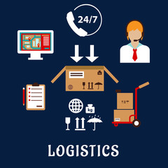 Logistics and delivery flat icons