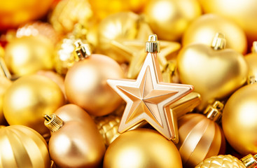 Christmas toys background. Gold collection