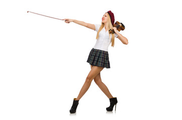 Woman playing violin isolated on white