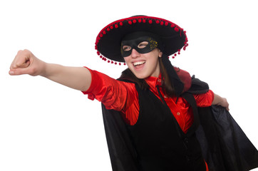 Girl in black and red carnival suit isolated on white