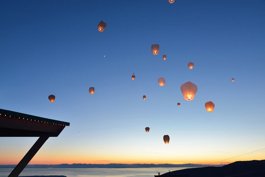 Paper Floating Lanterns release on Grouse Mountain