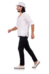 Young man in hat isolated on white