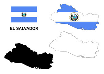El Salvador map vector, El Salvador flag vector, isolated El Salvador