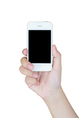 female hand holding mobile smartphone