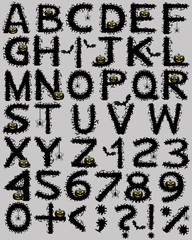 Black Alphabet Halloween spider web pumpkin bat