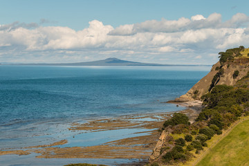 aerial view of New Zealand coastline and Rangitoto Island
