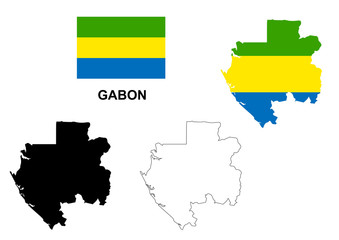 Obraz premium Gabon map vector, Gabon flag vector, isolated Gabon
