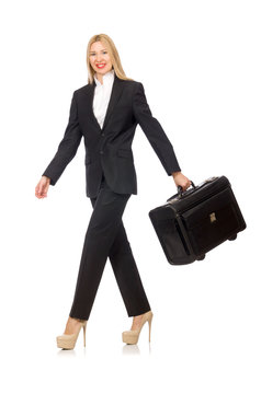 Businesswoman woman travelling with suitcase 