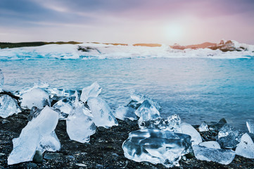 Beautiful ice on the coast of Jokulsarlon glacial lagoon