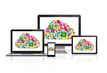 Cloud computing symbol in computer set